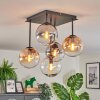 Gastor Plafonnier, Boule lumineuse Ambre, Clair, Fumé, 5 lumières
