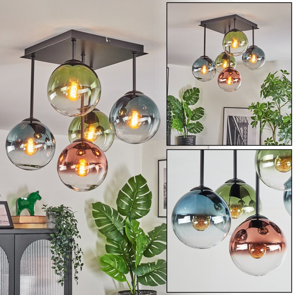 Gastor Plafonnier, Boule lumineuse Bleu, Vert, Clair, Cuivré, 5 lumières main product photo