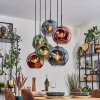 Ripoll Suspension, Boule lumineuse, Suspension Bleu, Vert, Cuivré, 6 lumières