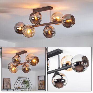 Koyoto Plafonnier, Boule lumineuse Ambre, Chrome, Fumé, 6 lumières