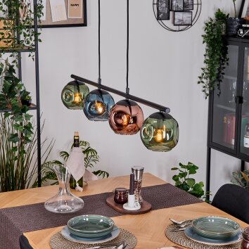 Ripoll Suspension, Boule lumineuse, Suspension Bleu, Vert, Cuivré, 4 lumières