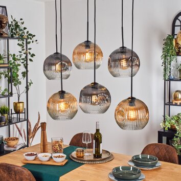 Ripoll Suspension, Boule lumineuse, Suspension Ambre, Clair, Fumé, 6 lumières