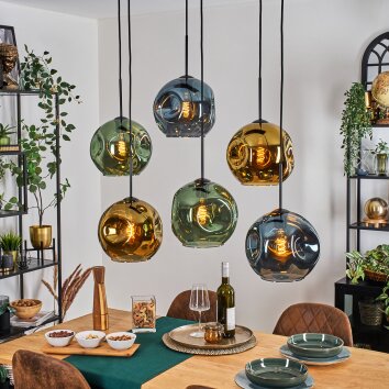 Ripoll Suspension, Boule lumineuse, Suspension Bleu, Or, Vert, 6 lumières Ripoll Suspension, Boule lumineuse, Suspension Bleu, Or, Vert, 6 lumières