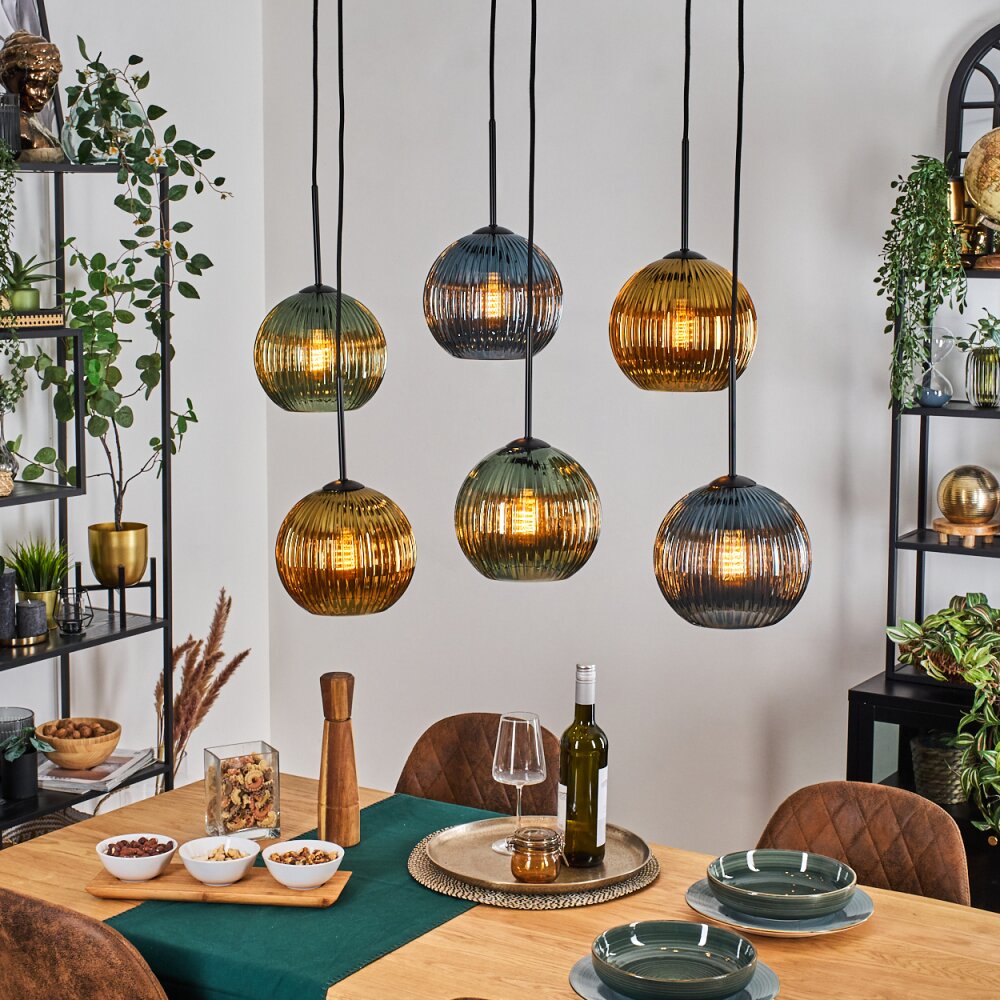 Koyoto Suspension, Boule lumineuse, Suspension Bleu, Or, Vert, 6 lumières main product photo