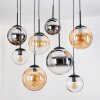 Gastor Suspension, Boule lumineuse, Suspension Ambre, Chrome, Clair, Fumé, 8 lumières