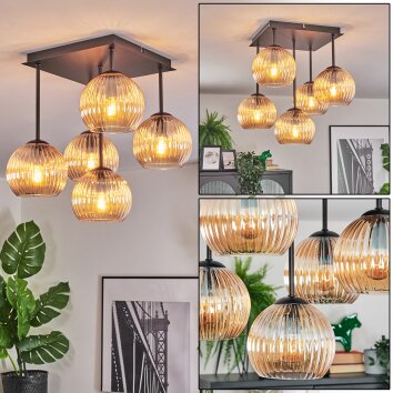 Koyoto Plafonnier, Boule lumineuse 37 cm Ambre, 5 lumières