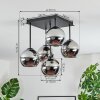 Koyoto Plafonnier, Boule lumineuse Chrome, Fumé, 5 lumières