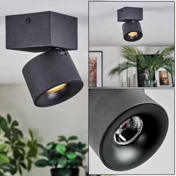 Narel Plafonnier, Spot de plafond LED Noir, 1 lumière