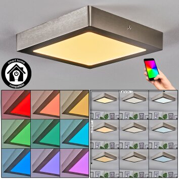 Omaro Plafonnier, Panel LED Nickel mat, 1 lumière, Changeur de couleurs