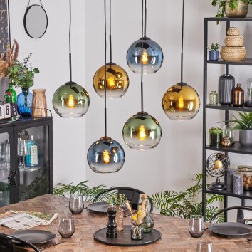 Koyoto Suspension, Boule lumineuse, Suspension Bleu, Or, Vert, Clair, 6 lumières