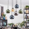 Koyoto Suspension, Boule lumineuse, Suspension Ambre, Bleu, Chrome, Vert, Fumé, 6 lumières