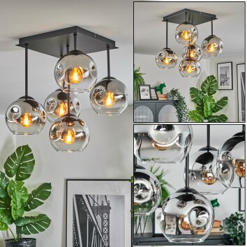 Ripoll Plafonnier, Boule lumineuse Chrome, Clair, Fumé, 5 lumières