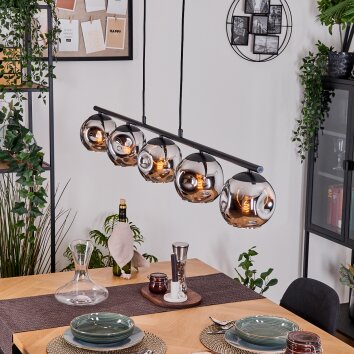 Ripoll Suspension, Boule lumineuse, Suspension Chrome, Fumé, 5 lumières