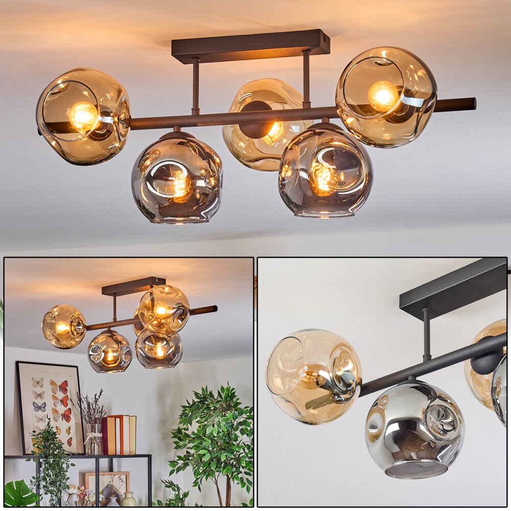 Ripoll Plafonnier, Boule lumineuse Ambre, Fumé, 5 lumières main product photo