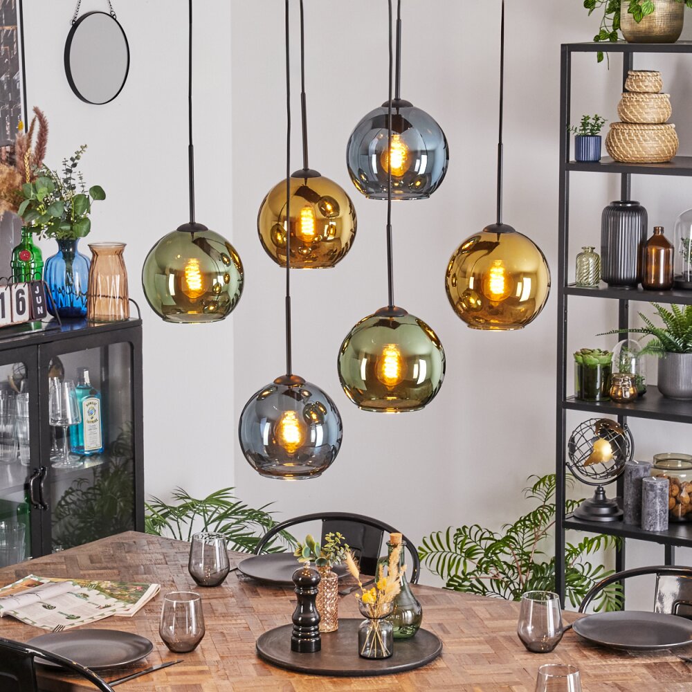 Koyoto Suspension, Boule lumineuse, Suspension Bleu, Or, Vert, 6 lumières main product photo