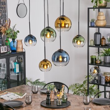 Koyoto Suspension, Boule lumineuse, Suspension Bleu, Or, Vert, Clair, 6 lumières