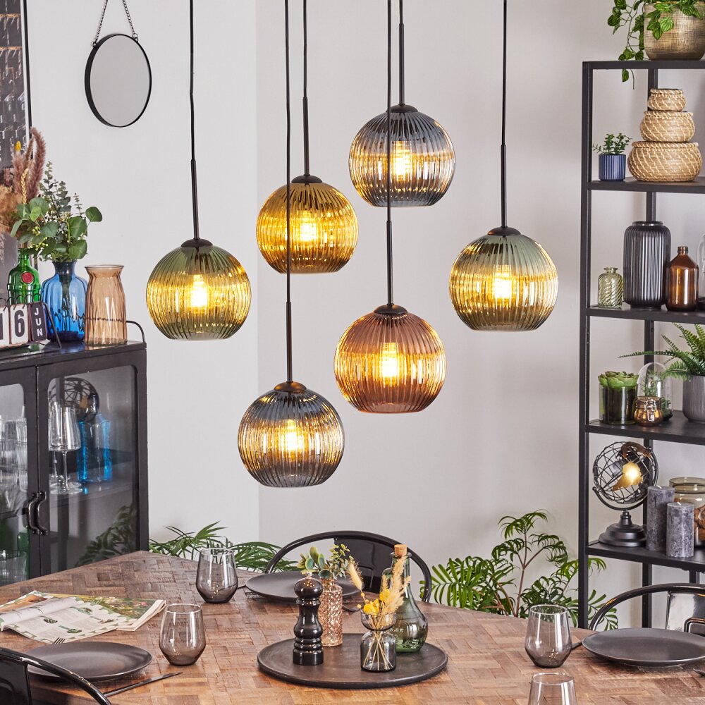 Koyoto Suspension, Boule lumineuse, Suspension Bleu, Or, Vert, Cuivré, 6 lumières main product photo