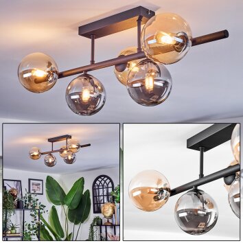 Chehalis Plafonnier, Boule lumineuse Ambre, Fumé, 5 lumières