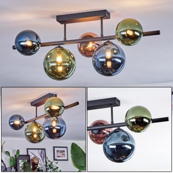 Chehalis Plafonnier, Boule lumineuse Bleu, Vert, Cuivré, 5 lumières