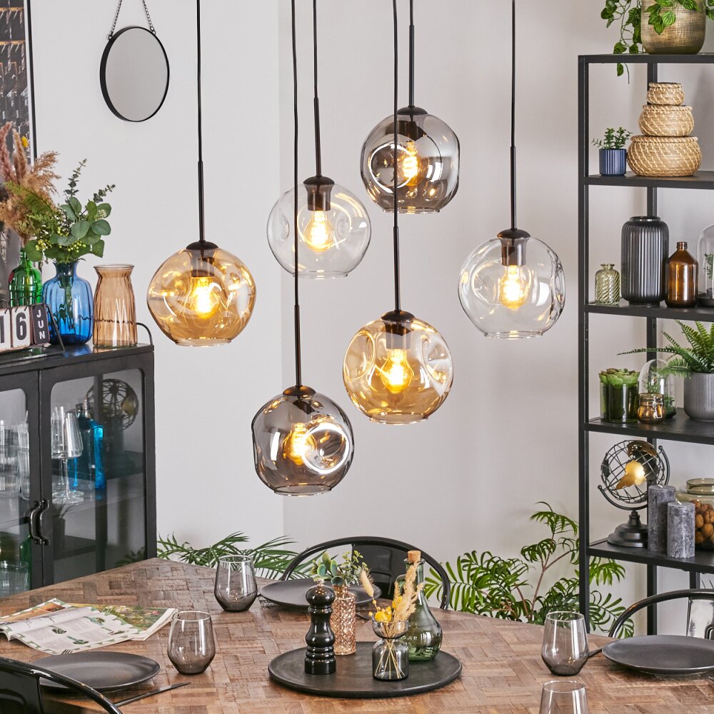 Ripoll Suspension, Boule lumineuse, Suspension Ambre, Clair, Fumé, 6 lumières main product photo