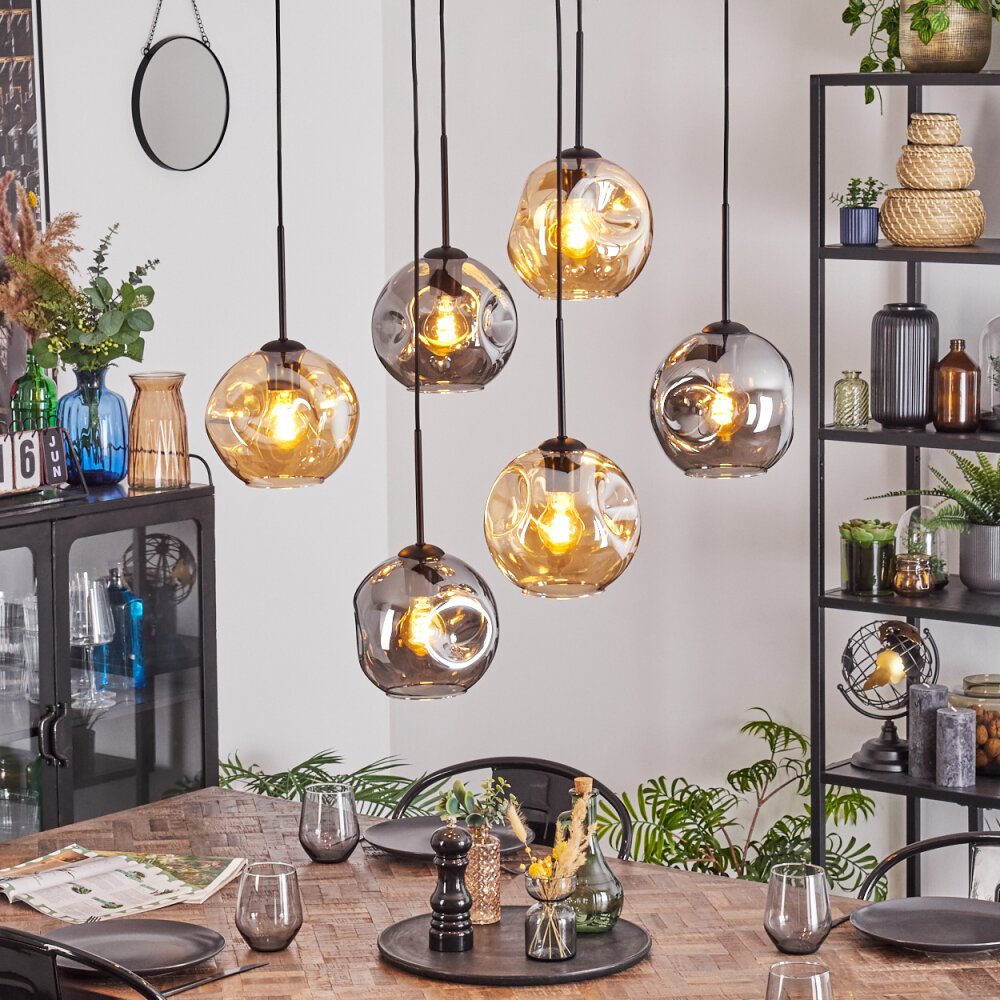 Ripoll Suspension, Boule lumineuse, Suspension Ambre, Fumé, 6 lumières main product photo