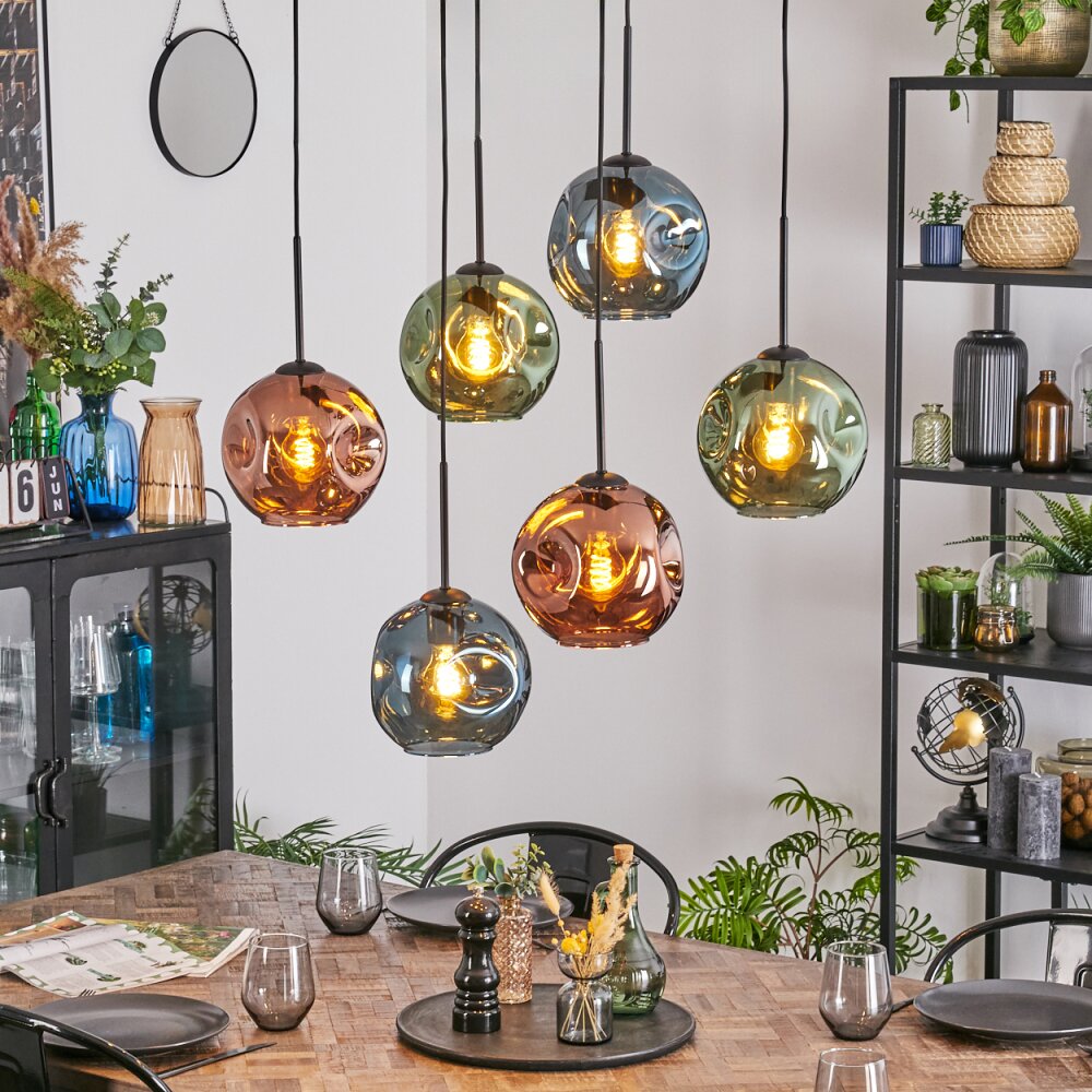 Ripoll Suspension, Boule lumineuse, Suspension Bleu, Vert, Cuivré, 6 lumières main product photo