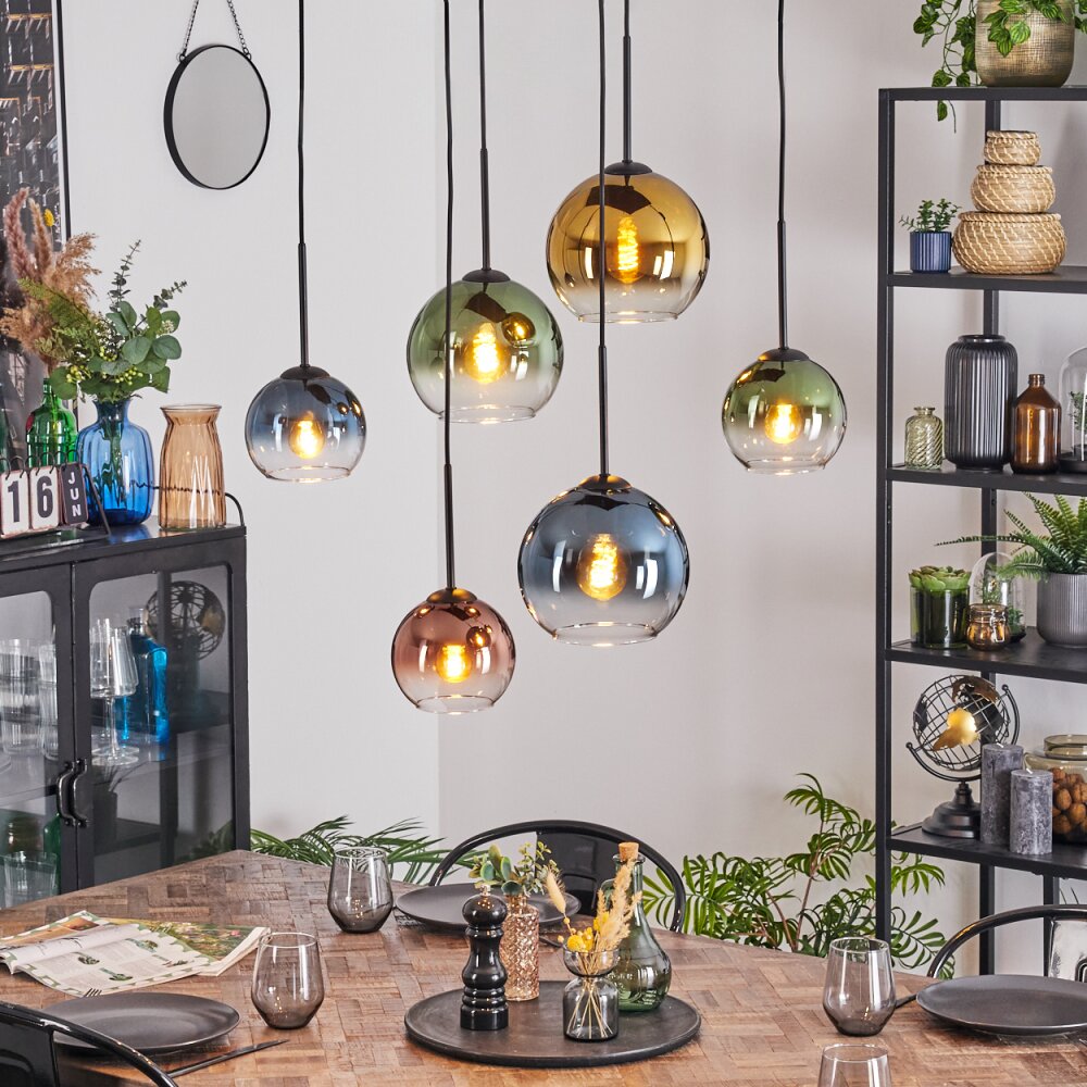 Koyoto Suspension, Boule lumineuse, Suspension Bleu, Or, Vert, Clair, Cuivré, 6 lumières main product photo