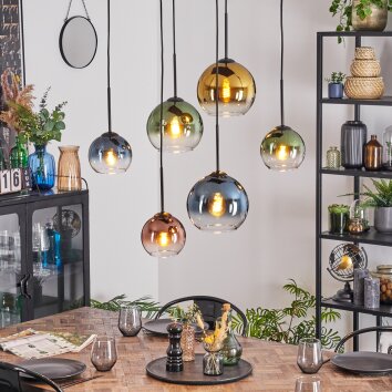 Koyoto Suspension, Boule lumineuse, Suspension Bleu, Or, Vert, Clair, Cuivré, 6 lumières Koyoto Suspension, Boule lumineuse, Suspension Bleu, Or, Vert, Clair, Cuivré, 6 lumières