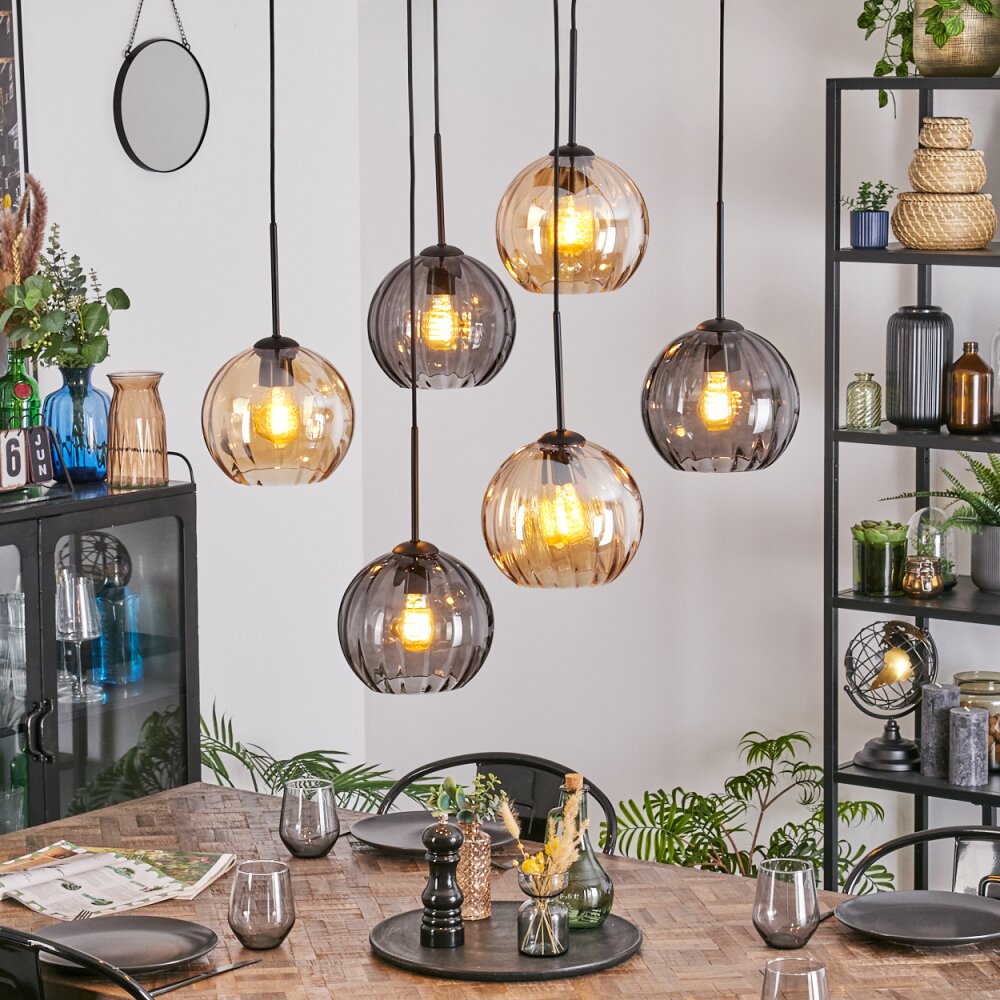 Koyoto Suspension, Boule lumineuse, Suspension Ambre, Fumé, 6 lumières main product photo