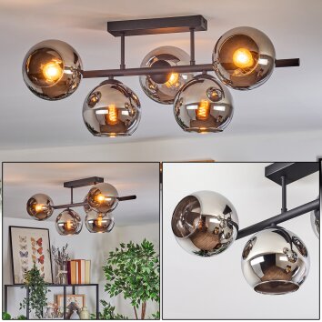 Koyoto Plafonnier, Boule lumineuse Chrome, Fumé, 5 lumières