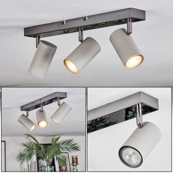 Javel Plafonnier, Spot de plafond Chrome, Gris, 3 lumières