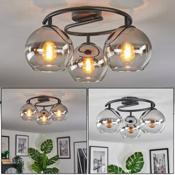 Koyoto Plafonnier, Boule lumineuse Chrome, Clair, Fumé, 3 lumières