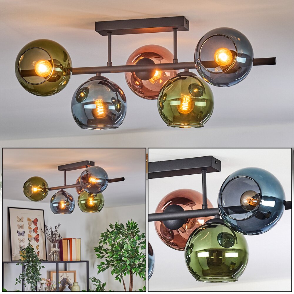 Koyoto Plafonnier, Boule lumineuse Bleu, Vert, Cuivré, 5 lumières main product photo