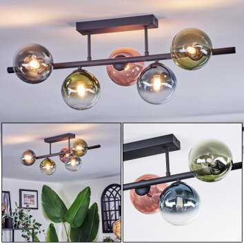 Chehalis Plafonnier, Boule lumineuse Bleu, Vert, Clair, Cuivré, 5 lumières