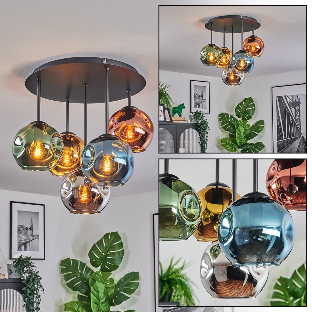 Ripoll Plafonnier, Boule lumineuse Bleu, Chrome, Or, Vert, Cuivré, Fumé, 5 lumières main product photo