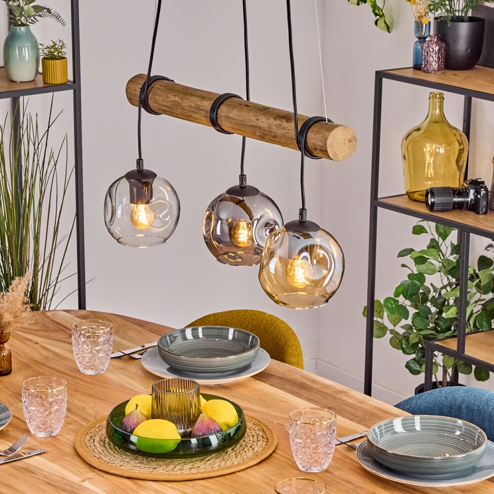 Ripoll Suspension, Boule lumineuse, Suspension Écru, Noir, 3 lumières main product photo