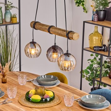 Koyoto Suspension, Boule lumineuse, Suspension Écru, Noir, 3 lumières