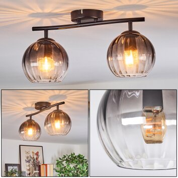 Koyoto Plafonnier, Boule lumineuse Clair, Fumé, 2 lumières Koyoto Plafonnier, Boule lumineuse Clair, Fumé, 2 lumières