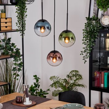 Gastor Suspension, Boule lumineuse, Suspension Bleu, Vert, Clair, Cuivré, 3 lumières Gastor Suspension, Boule lumineuse, Suspension Bleu, Vert, Clair, Cuivré, 3 lumières