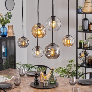 Ripoll Suspension, Boule lumineuse, Suspension Ambre, Clair, Fumé, 6 lumières