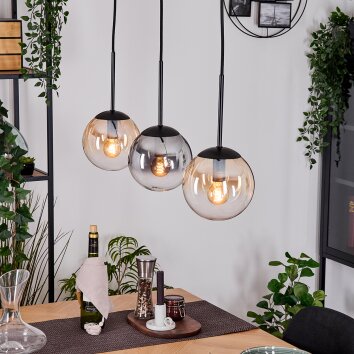 Gastor Suspension, Boule lumineuse, Suspension Ambre, Clair, Fumé, 3 lumières