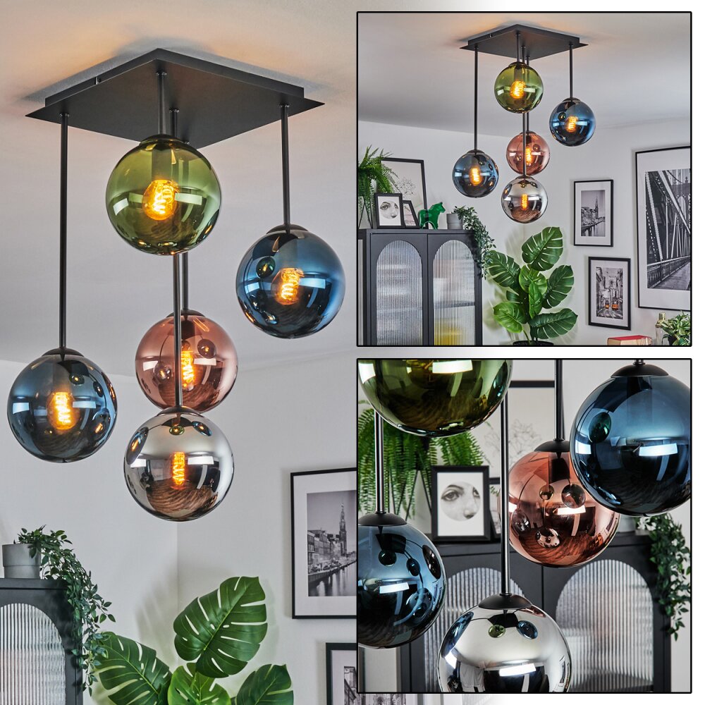 Gastor Plafonnier, Boule lumineuse Bleu, Chrome, Vert, Cuivré, Fumé, 5 lumières main product photo