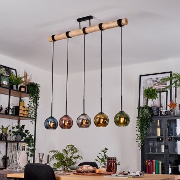 Koyoto Suspension, Boule lumineuse, Suspension Écru, Noir, 5 lumières