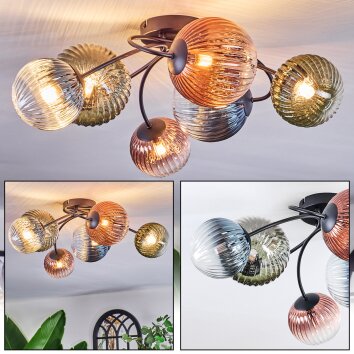 Chehalis Plafonnier, Boule lumineuse 58 cm Bleu, Vert, Clair, Cuivré, 6 lumières