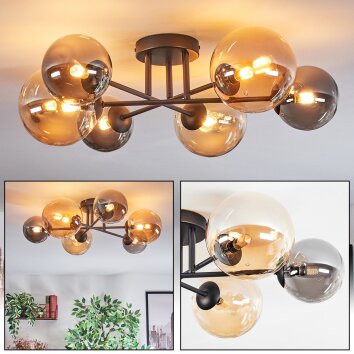 Chehalis Plafonnier, Boule lumineuse 20 cm Ambre, Fumé, 6 lumières
