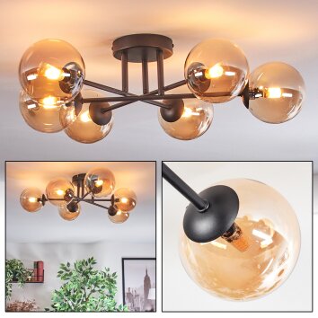 Chehalis Plafonnier, Boule lumineuse 18 cm Ambre, 6 lumières