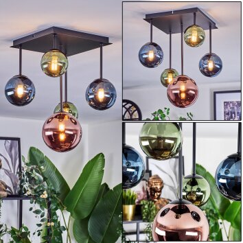 Chehalis Plafonnier, Boule lumineuse Bleu, Vert, Cuivré, 5 lumières