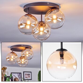 Chehalis Plafonnier, Boule lumineuse 34 cm Ambre, Clair, 3 lumières