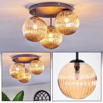 Chehalis Plafonnier, Boule lumineuse 34 cm Ambre, 3 lumières