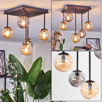 Chehalis Plafonnier, Boule lumineuse Ambre, Fumé, 5 lumières